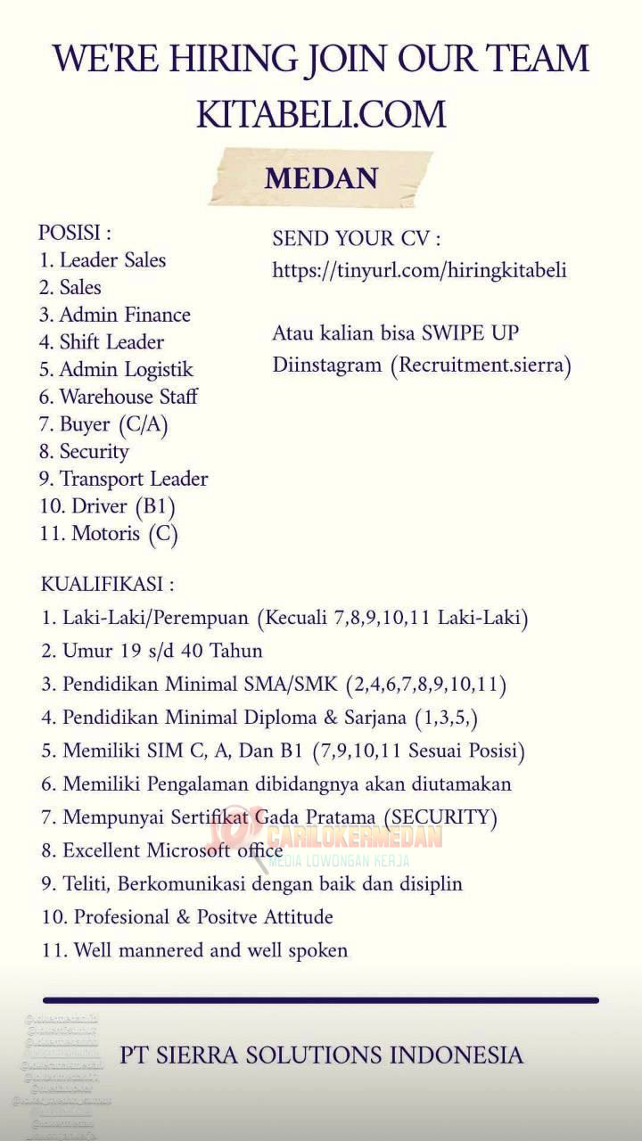 Loker Tamatan SMA SMK D3 S1 Di PT Sierra Solutions Indonesia Medan