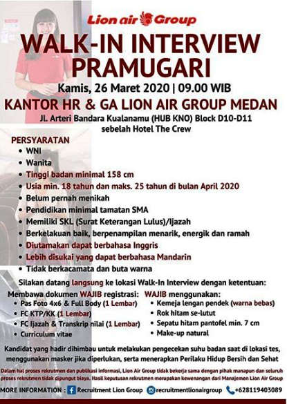 Lowongan Kerja Tamatan Sma Smk Di Lion Air Group Medan Maret 2020