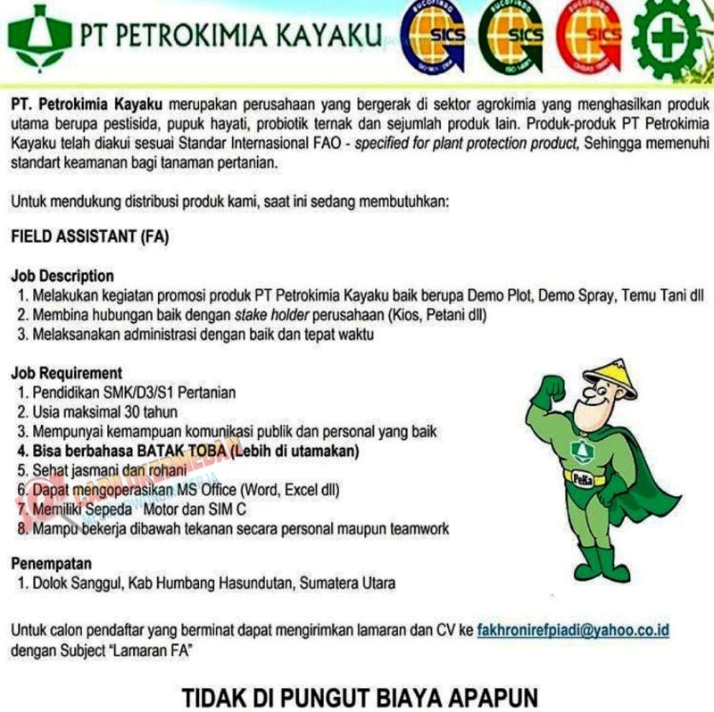 Lowongan Kerja SMK D3 S1 Di PT Petrokimia Kayaku Sumatera Utara