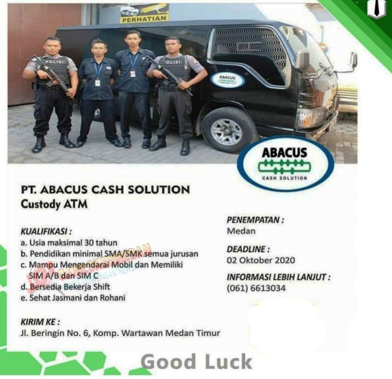 Lowongan Kerja Tamatan SMA SMK Di PT Abacus Cash Solution Medan