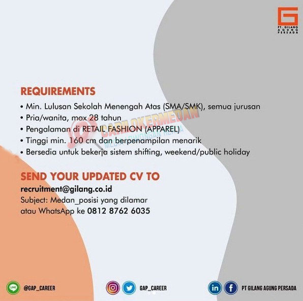 Info Loker Di PT Gilang Agung Persada Deli Park Medan Januari 2021