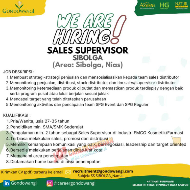 Loker SMA SMK Di PT Gondowangi Tradisional Kosmetika Binjai Sibolga