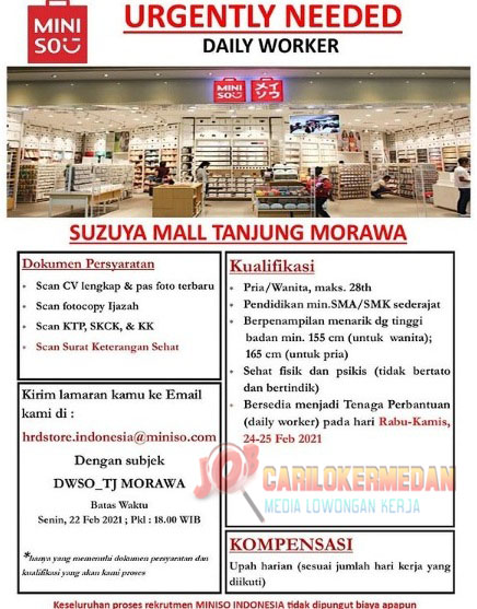 Loker Tamatan Sma Smk Di Miniso Indonesia Tanjung Morawa