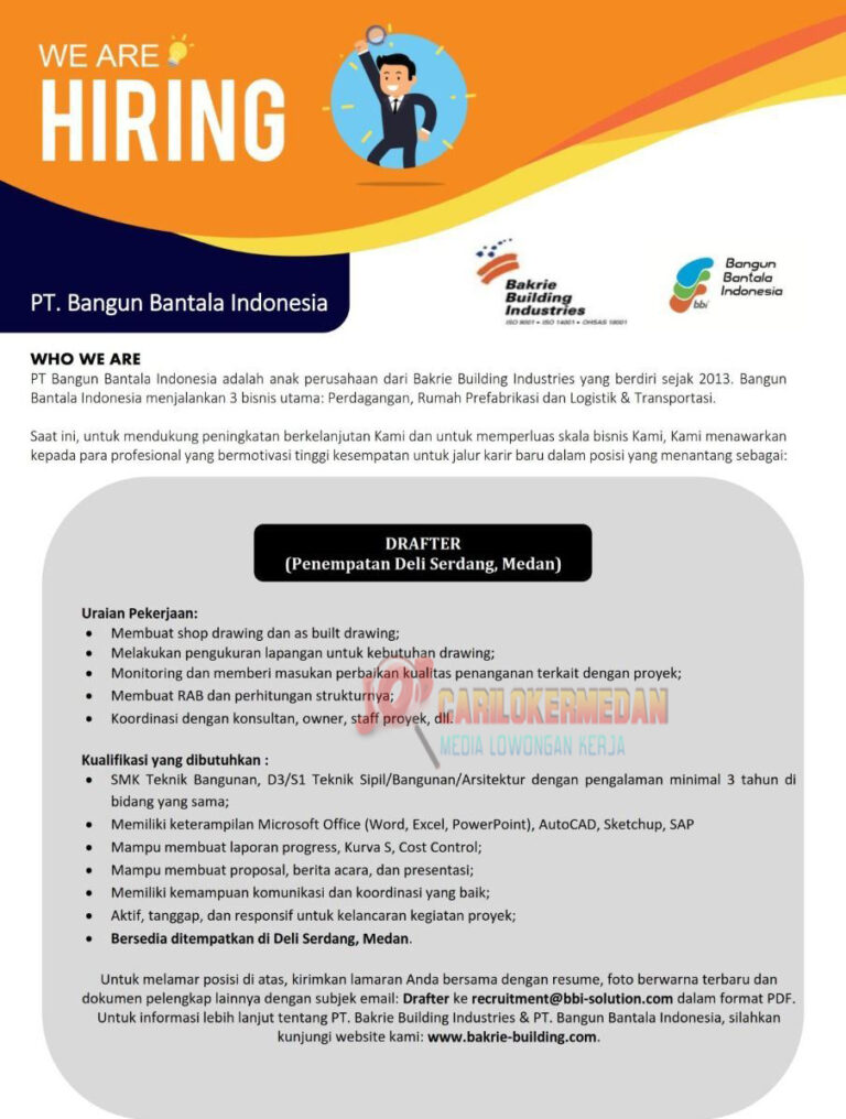 Loker SMA SMK D3 S1 Di PT Bangun Bantala Indonesia Juli 2021