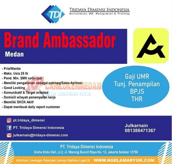 Loker SMA SMK Di PT Tridaya Dimensi Indonesia Medan Juli 2021