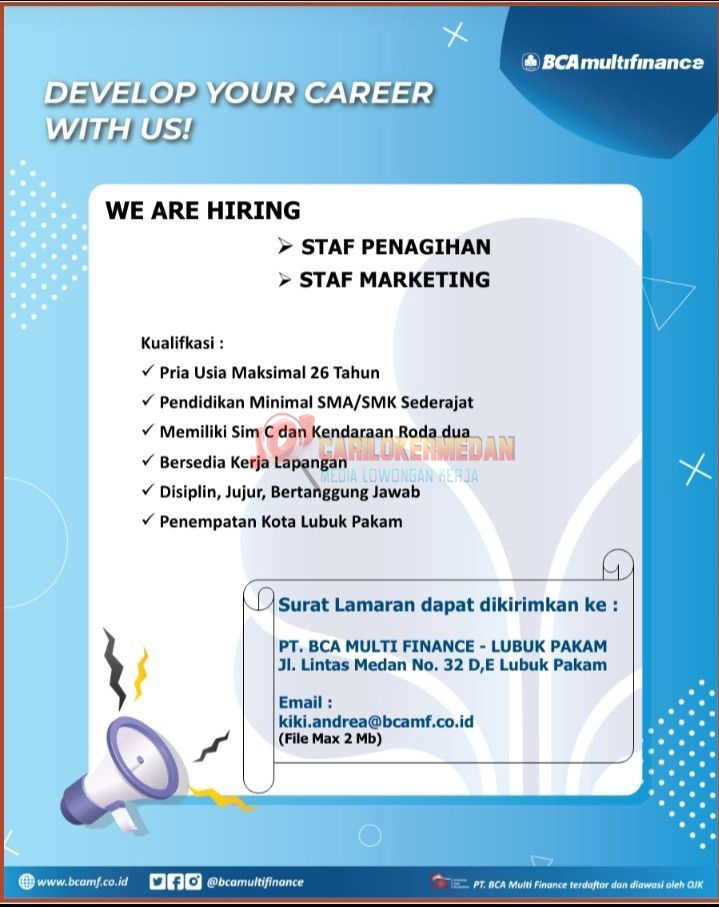 Loker Tamatan SMA SMK Di PT BCA Multi Finance Lubuk Pakam Juli 2021