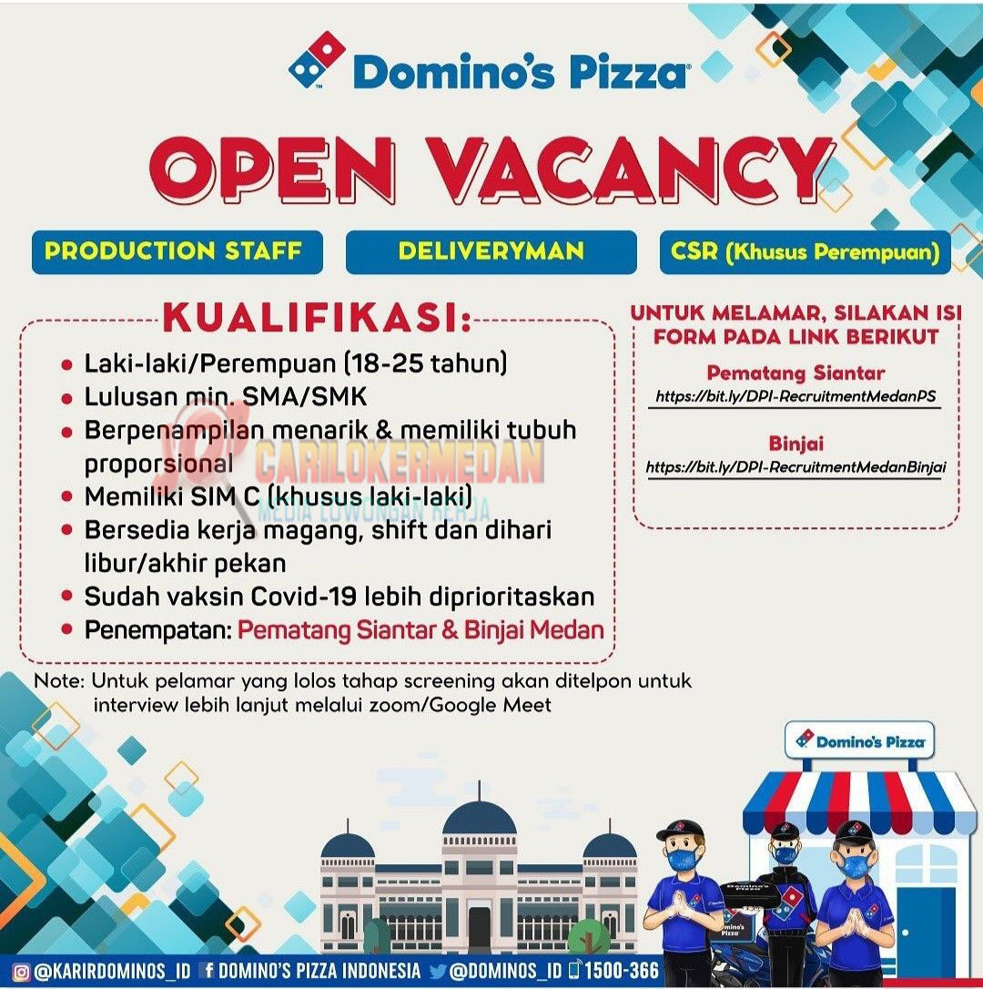 Loker Tamatan SMA SMK Di PT Dom Pizza Indonesia P Siantar & Binjai