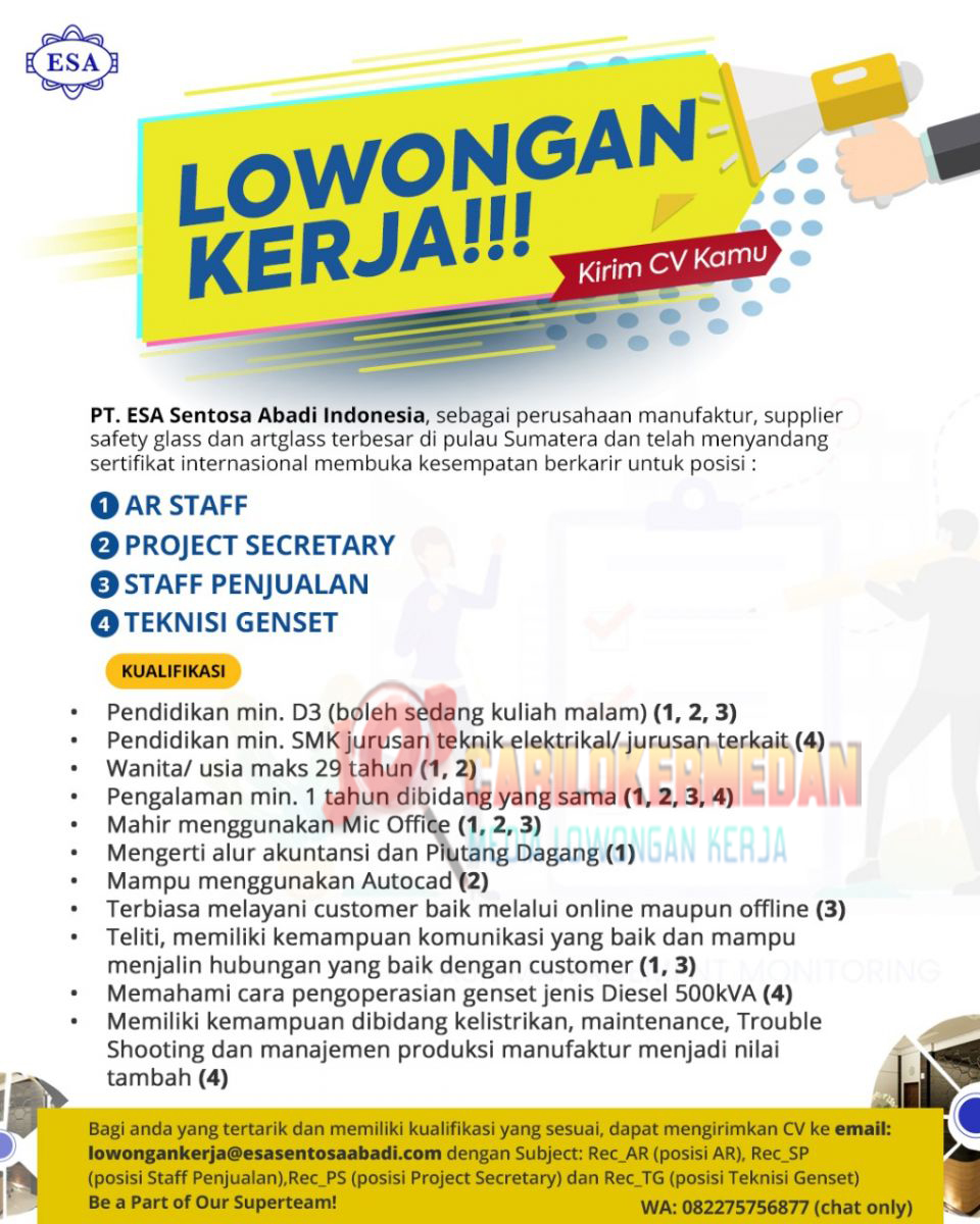 Loker Tamatan SMK STM D3 Di PT Esa Sentosa Abadi Indonesia Medan