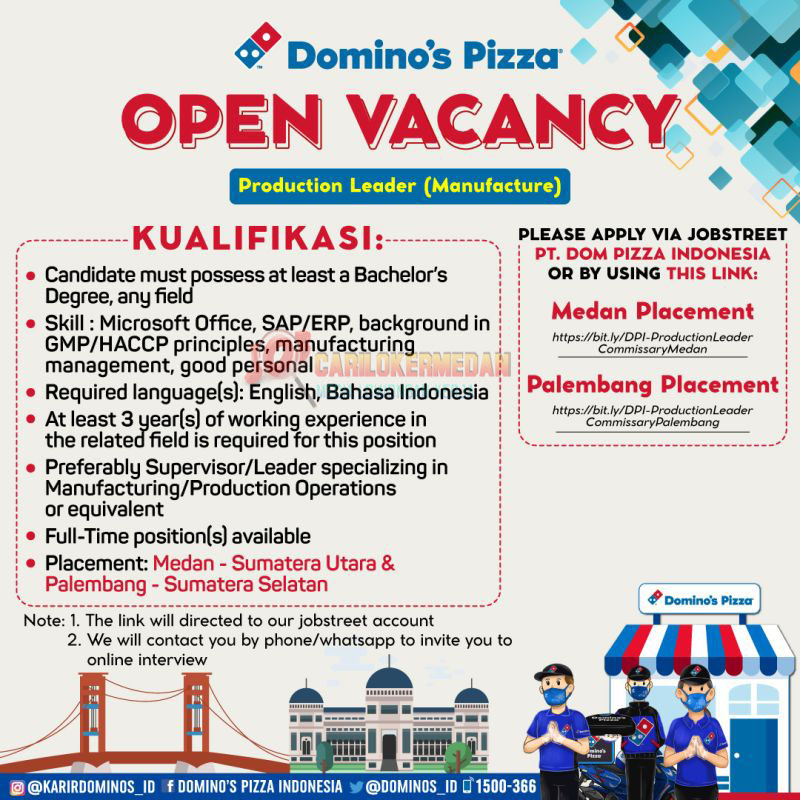 Lowongan Kerja S1 Di PT Dom Pizza Indonesia Medan Agustus 2021