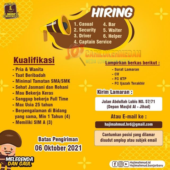 Loker SMA SMK Di Warung Mie Ayam H Mahmud Medan September 2021