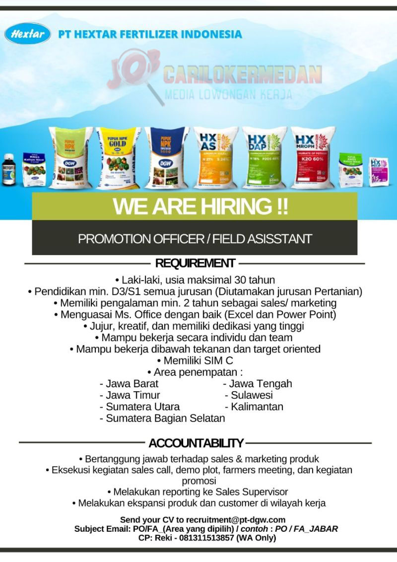 Loker Tamatan D3 S1 Di PT Hextar Fertilizer Indonesia Sumut Aceh