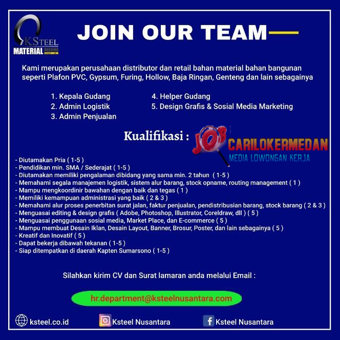 Loker Tamatan SMA SMK Di PT KSteel Nusantara Medan Desember 2021