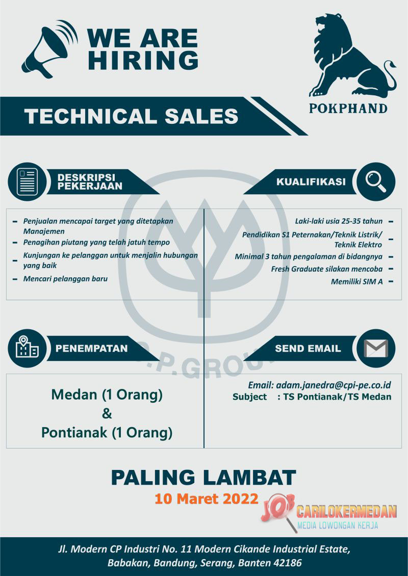 Info Lowongan Kerja S1 Di PT Charoen Pokphand Indonesia Medan