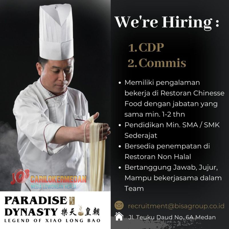 Lowongan Kerja Di Paradise Dynasty Restaurant Medan Februari 2022