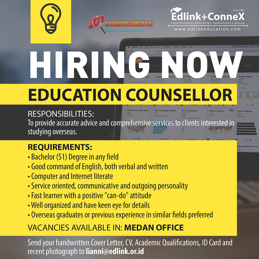 Loker D3 S1 Di Edlink+ConneX International Education Consultancy Group Medan 1