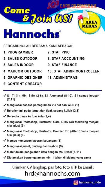 Loker SMA SMK S1 Di PT Citra Hannochs Niagantara Medan April 2022