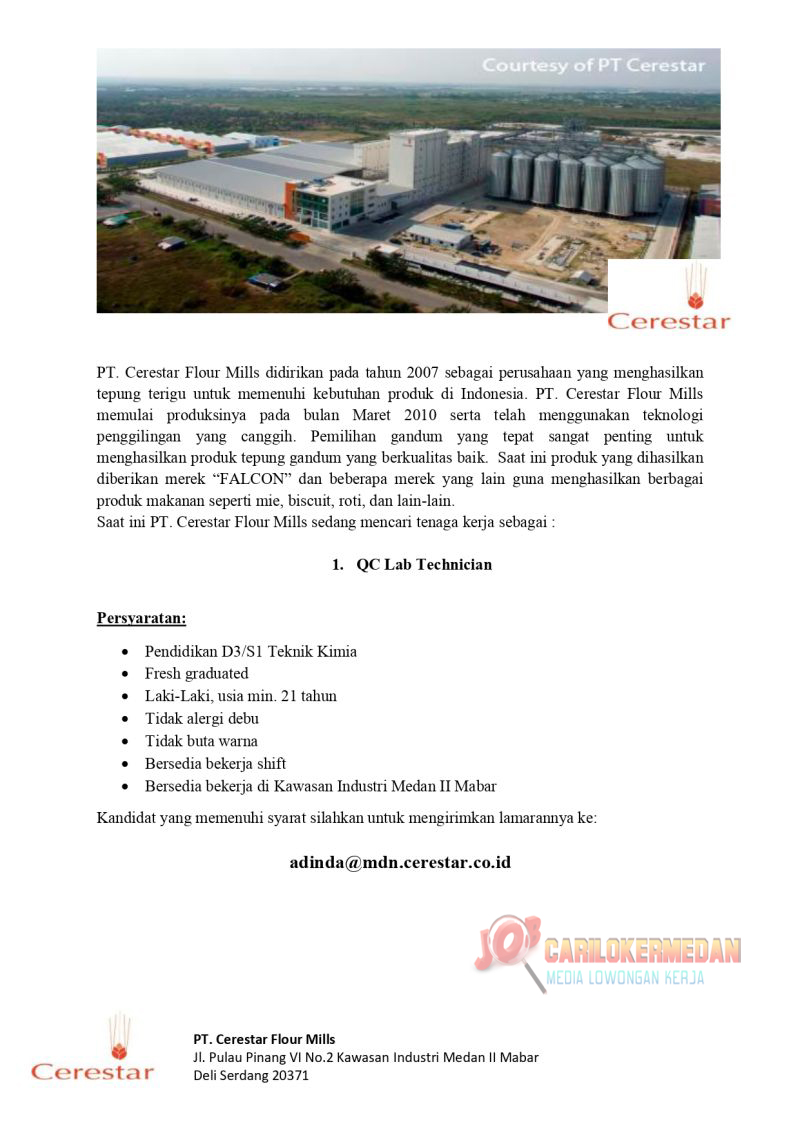 Loker D3 S1 Di PT Cerestar Flour Mills KIM 2 Mabar Medan Mei 2022