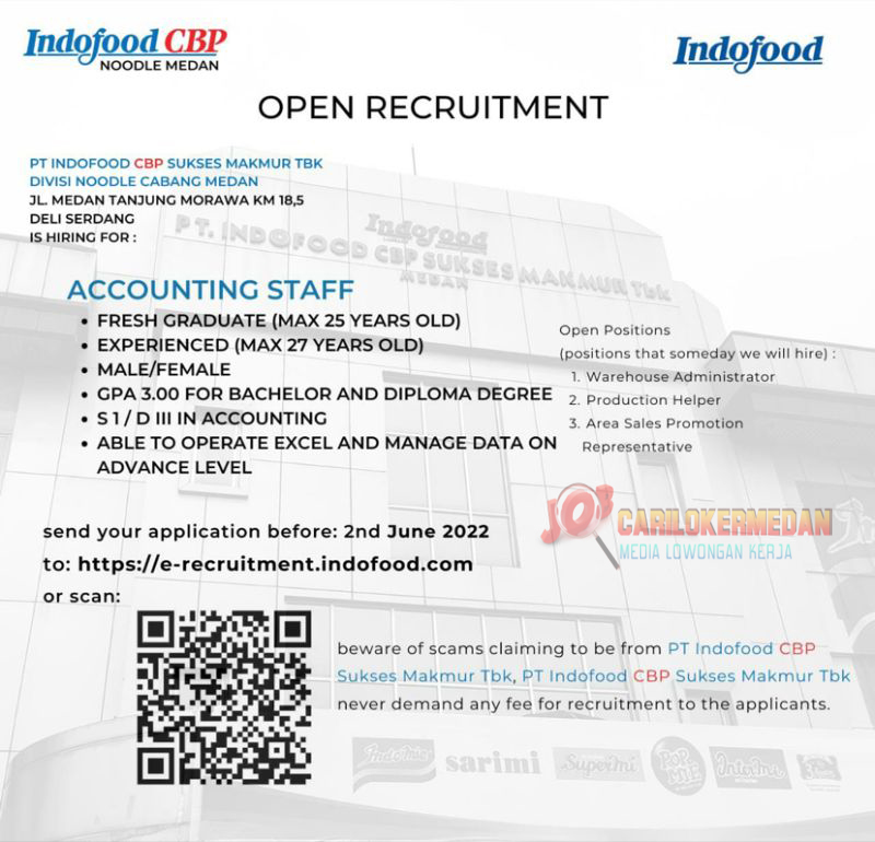 Loker D3 S1 Di PT Indofood CBP Sukses Makmur Tbk Medan Juni 2022