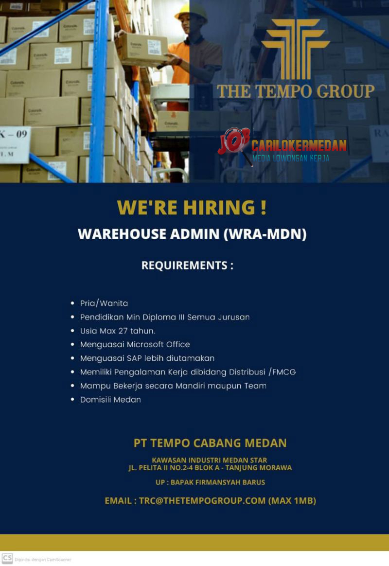 Loker D3 S1 Di PT Tempo Scan Pacific Medan Tanjung Morawa Juni 2022