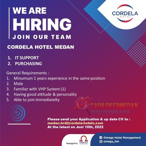 Lowongan Kerja Di Cordela Hotel Medan Juni 2022