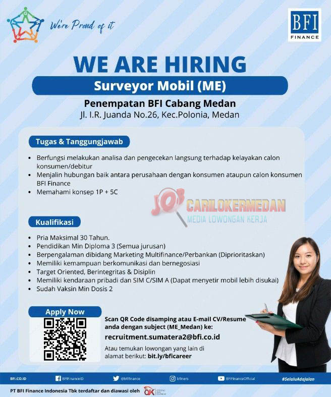 Loker D3 S1 Di PT BFI Finance Indonesia Medan Agustus 2022