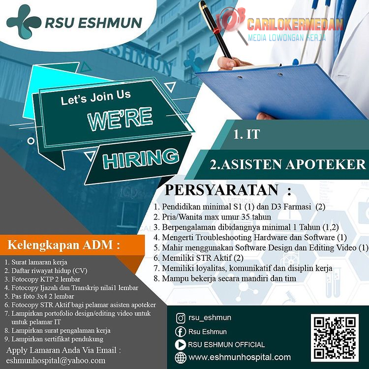 Loker D3 S1 Di RSU Eshmun Marelan Medan Agustus 2022Loker D3 S1 Di RSU Eshmun Marelan Medan Agustus 2022