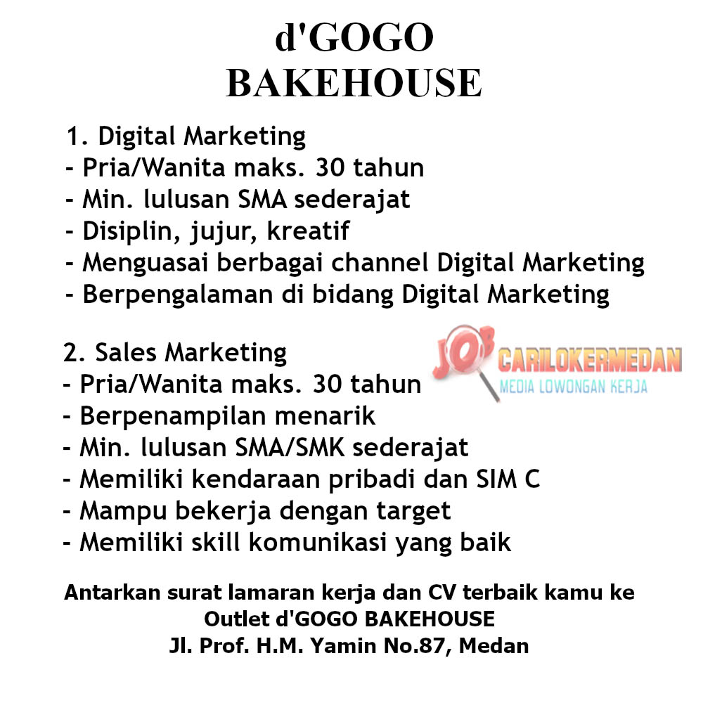 Loker SMA SMK Di DGogo Bakehouse Medan Agustus 2022 1