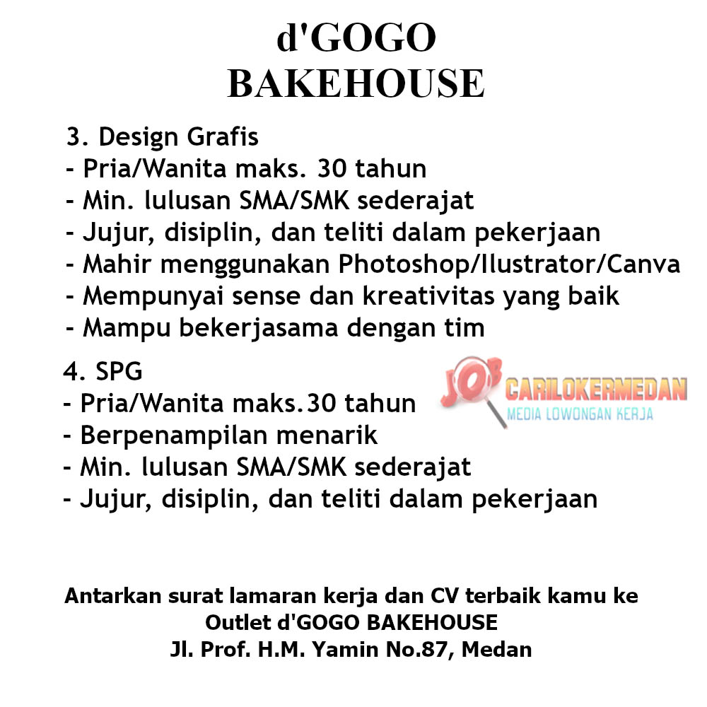 Loker SMA SMK Di DGogo Bakehouse Medan Agustus 2022