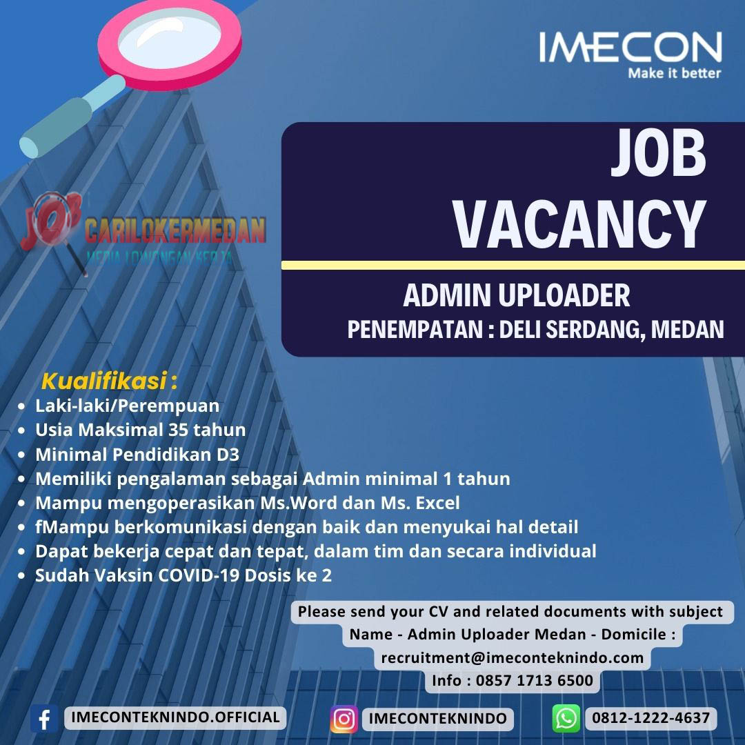 Loker Tamatan D3 S1 Di PT Imecon Teknindo Medan Deli Serdang