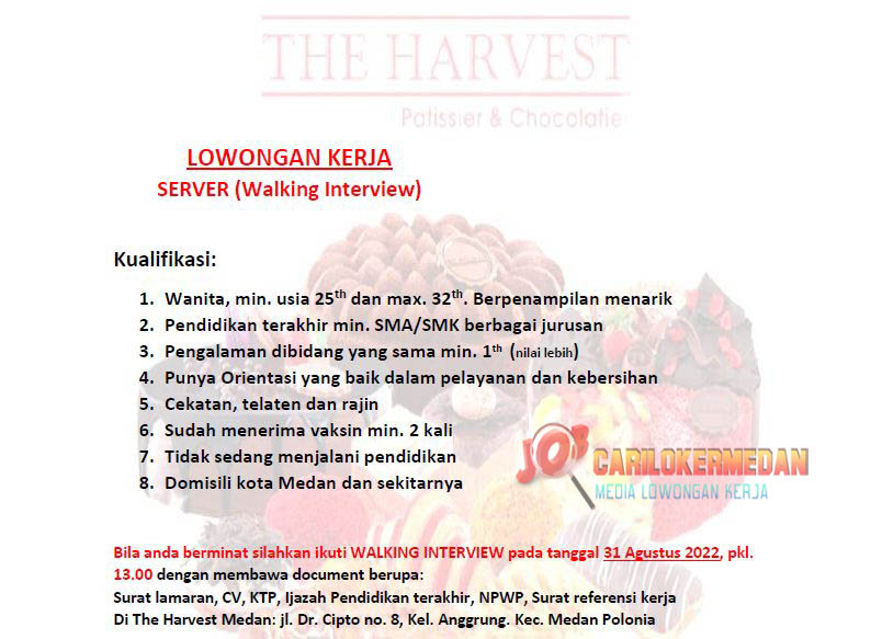 Lowongan Kerja SMA SMK Di The Harvest Medan Agustus 2022