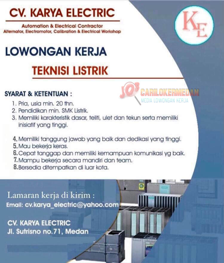 Lowongan Kerja SMK Di CV Karya Electric Medan Agustus 2022