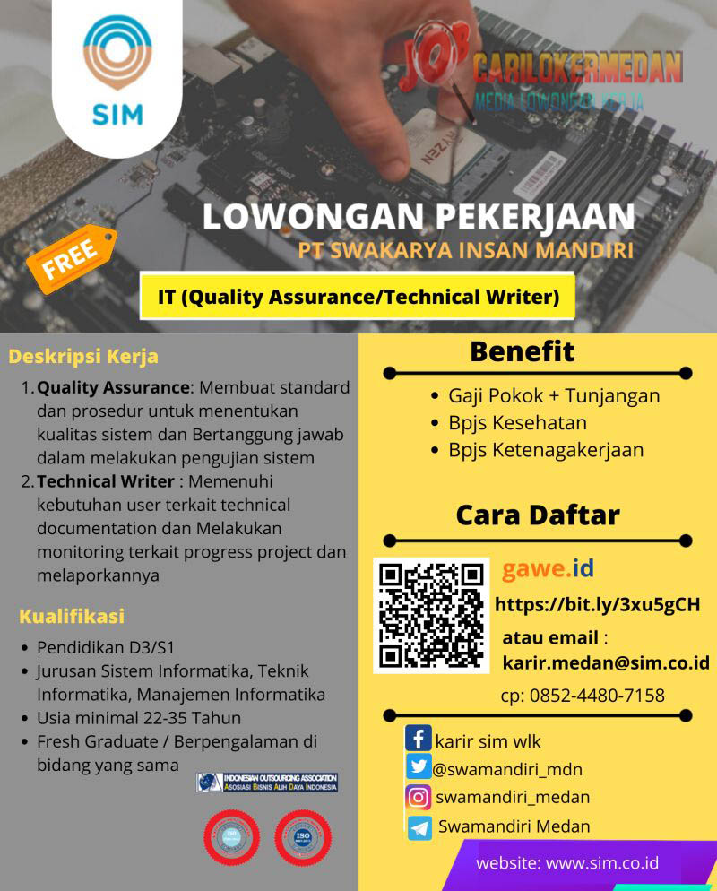 Loker D3 S1 Di PT Swakarya Insan Mandiri SIM Medan 2022