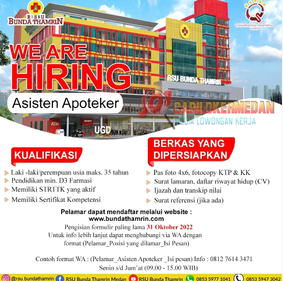 Loker D3 S1 Di RSU Bunda Thamrin Medan Oktober 2022 1