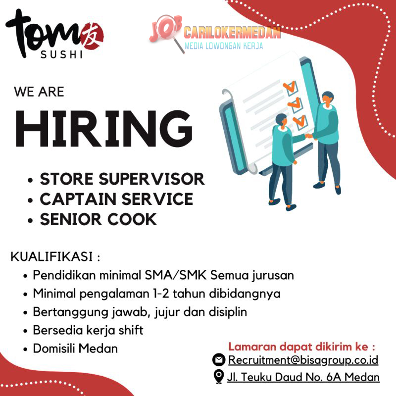 Loker SMA SMK Di Tom Sushi Cabang Medan Oktober 2022