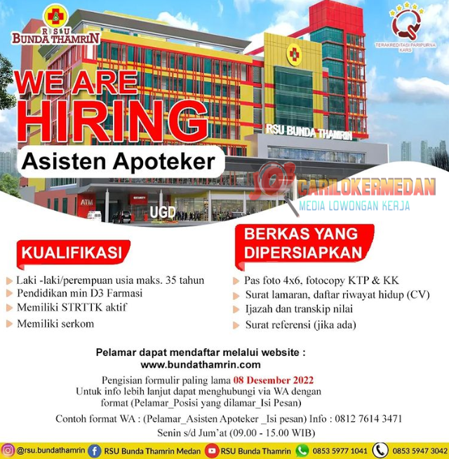 Loker D3 S1 Di RSU Bunda Thamrin Medan Desember 2022