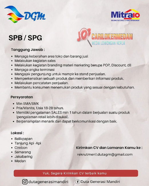 Loker SMA SMK Di PT Duta Generasi Mandiri Medan Des 2022