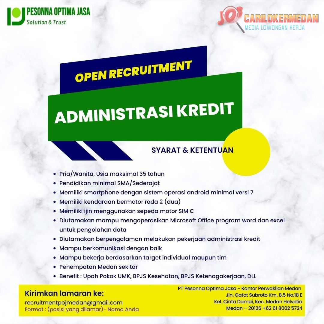 Loker Tamatan SMA SMK Di PT Pesonna Optima Jasa Medan 3