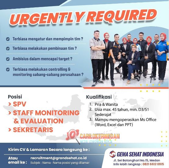 Loker D3 S1 Di PT Gema Sehat Indonesia Medan Februari 2023