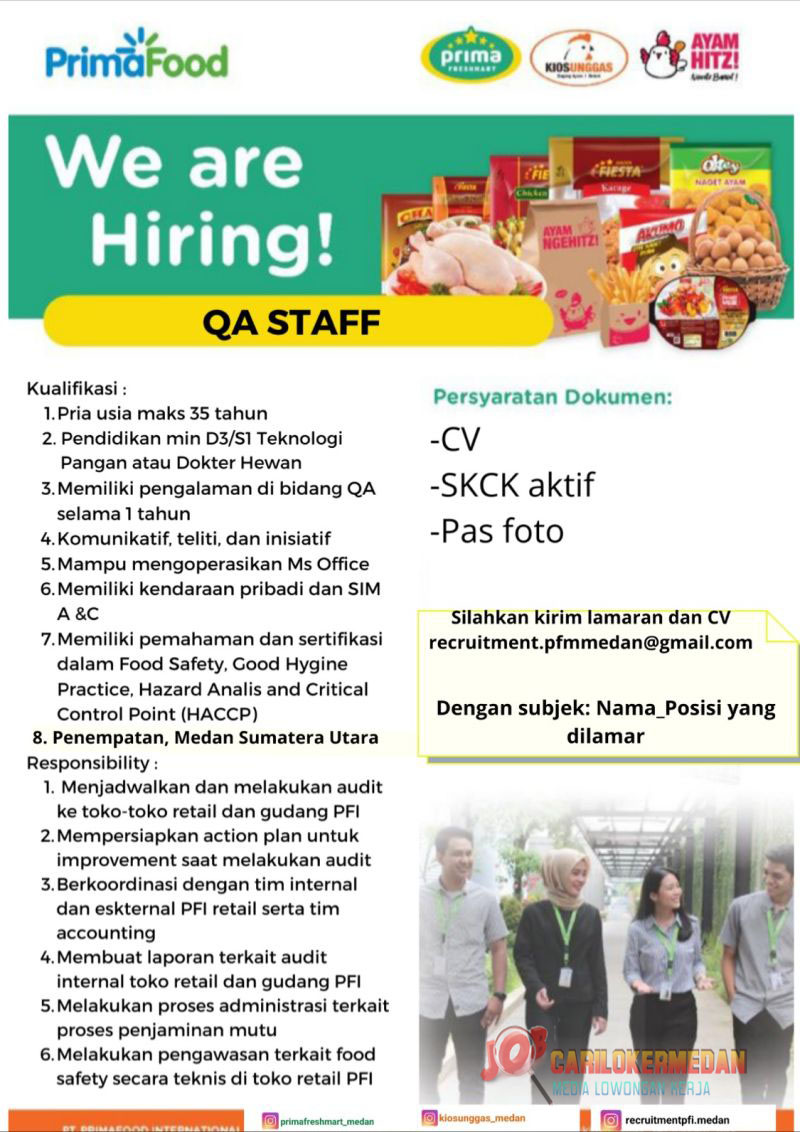 Loker D3 S1 Di PT Primafood International Medan Maret 2023