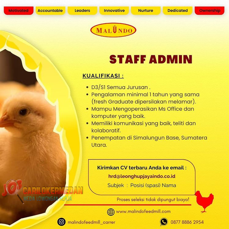 Loker D3 S1 Di PT Malindo Feedmill Simalungun Maret 2023