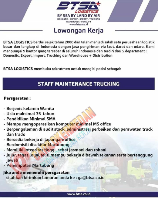 Loker Tamatan SMA SMK Di BTSA Logistics Medan April 2023