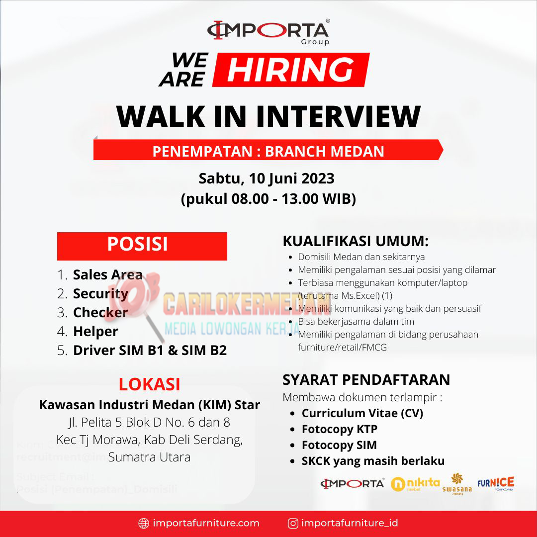 Loker Di PT Importa Jaya Abadi Medan Tanjung Morawa Juni 2023