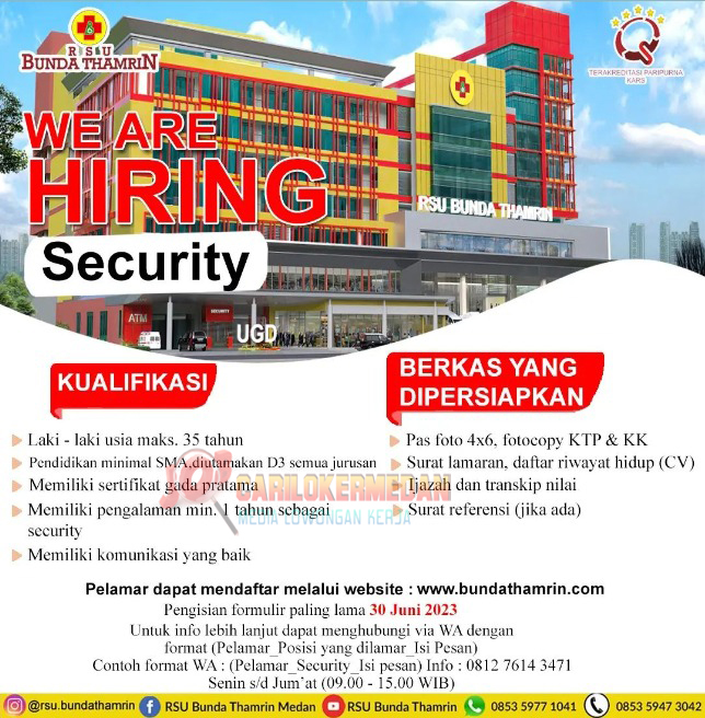 Loker SMA SMK D3 Di RSU Bunda Thamrin Medan Juni 2023