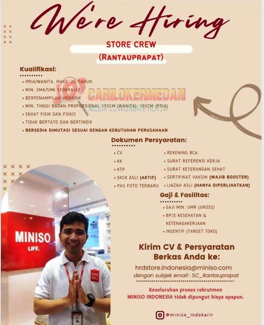 Loker SMA SMK Di Miniso Indonesia Rantau Prapat Juli 2023