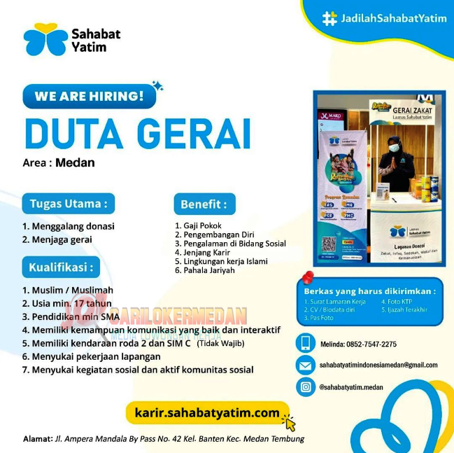 Loker Tamatan SMA SMK Di Sahabat Yatim Medan Juli 2023