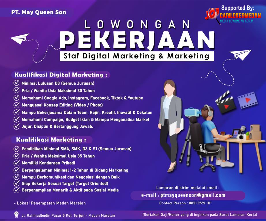 Info Loker SMA SMK D3 S1 Di PT May Queen Son Medan 2024