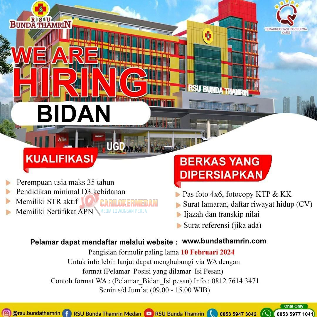 Loker D3 S1 Di RSU Bunda Thamrin Medan Februari 2024