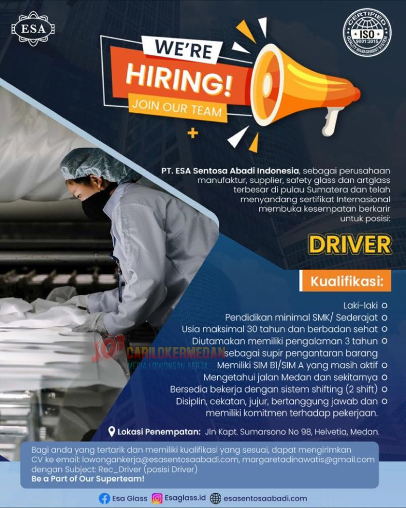 Loker SMA SMK Di PT Esa Sentosa Abadi Indonesia Medan 2024