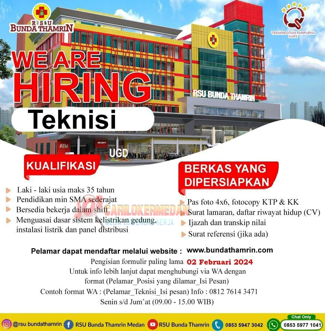 Loker SMA SMK Di RSU Bunda Thamrin Medan Januari 2024