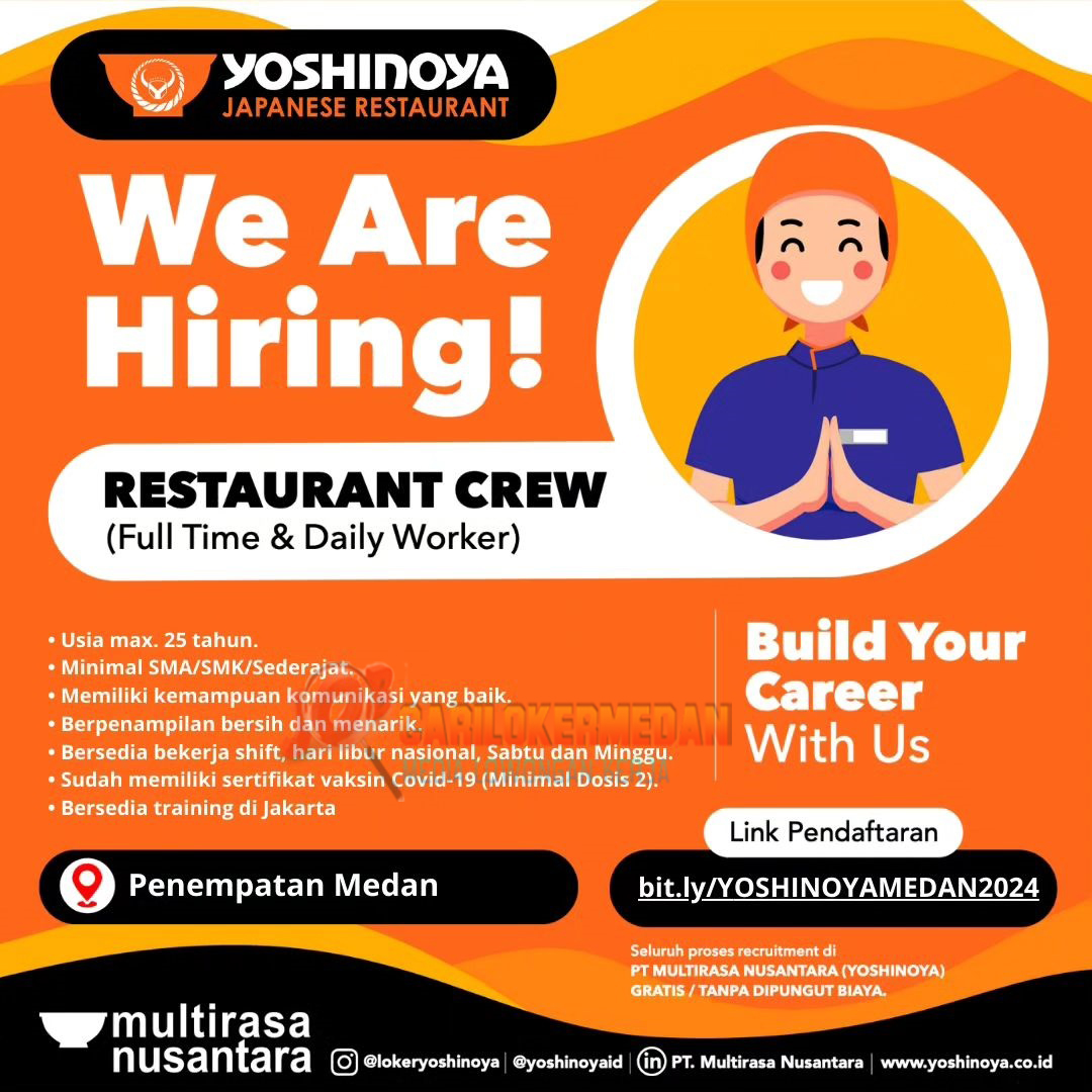 Loker SMA SMK Di Yoshinoya Indonesia Medan Januari 2024